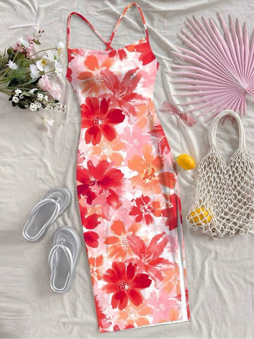 SHEIN Floral Midi Slip Dress